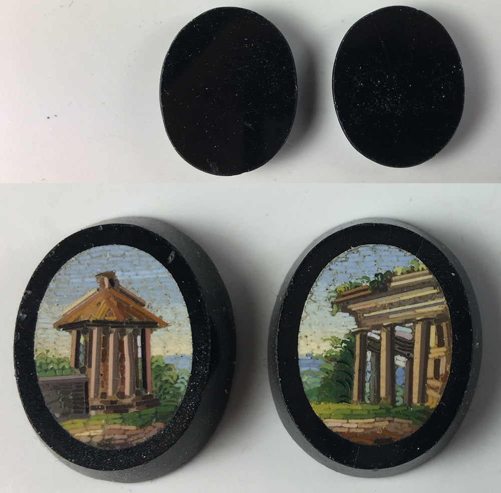 Antique Italy Victorian Grand Tour Micro Mosaic Plaques, Unmounted, for Earrings or Cufflinks