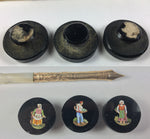 Antique Set of 3 Figural Micro Mosaic Buttons, Victorian Grand Tour, 2 Women, 1 Man
