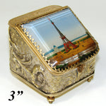 Antique French Pocket Watch Casket, Eglomise 1889 Paris World Expo, Eiffel Tower