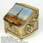 Antique French Pocket Watch Casket, Eglomise 1889 Paris World Expo, Eiffel Tower