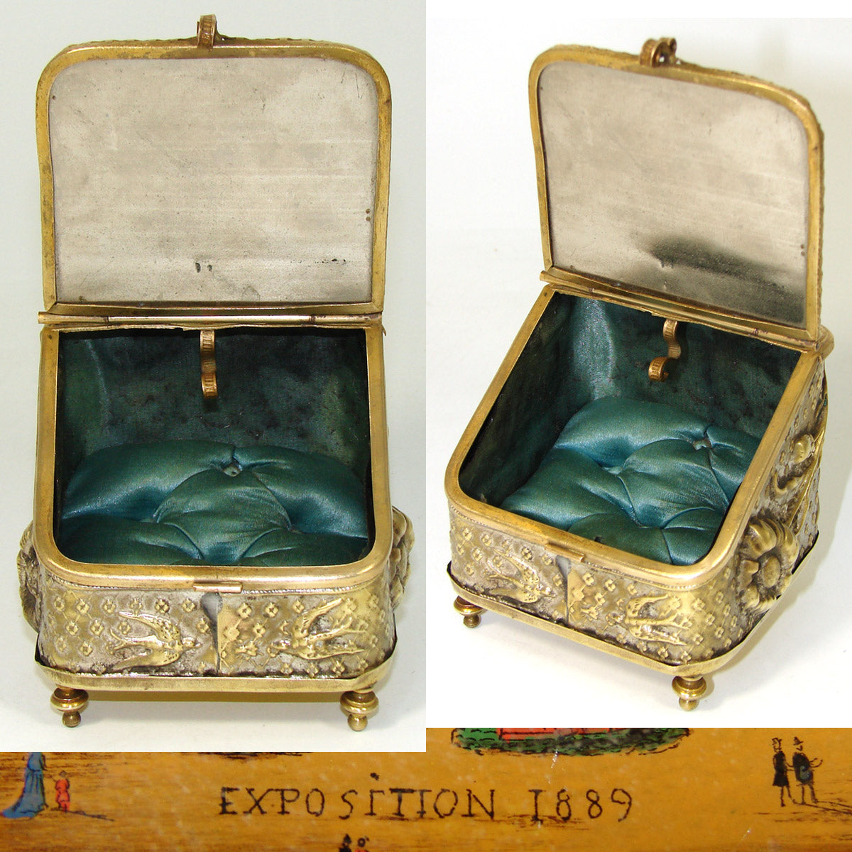 Antique French Pocket Watch Casket, Eglomise 1889 Paris World Expo, Eiffel Tower