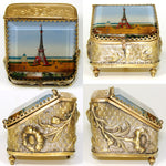 Antique French Pocket Watch Casket, Eglomise 1889 Paris World Expo, Eiffel Tower