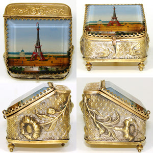 Antique French Pocket Watch Casket, Eglomise 1889 Paris World Expo, Eiffel Tower