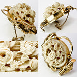 Antique Victorian Era Carved Ivory Floral and 16K Heavy Plated Large Brooch 2" x 1 3/4"