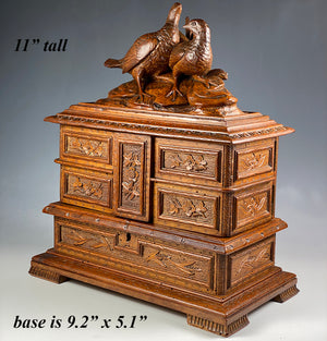 Antique HC Swiss 3-Tier Jewelry Box, Casket, 2 Game Birds up Top, c.1900-1920s