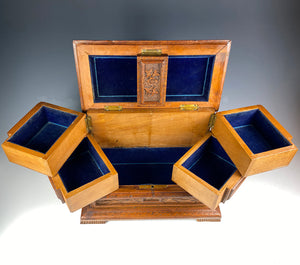 Antique HC Swiss 3-Tier Jewelry Box, Casket, 2 Game Birds up Top, c.1900-1920s