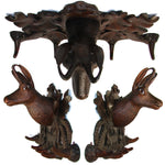 Lg Antique Black Forest Carved 19.5" Riding Crop, Coat or Hat Rack, Trophy Chamois Bust