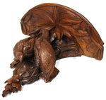 Lg Antique Black Forest Carved 18.5" Wall Shelf, Foliage & Two Large Game Bird Figures