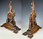 Antique HC Swiss Black Forest Pocket Watch Stand, Fox and Chickens, Hens and Castle