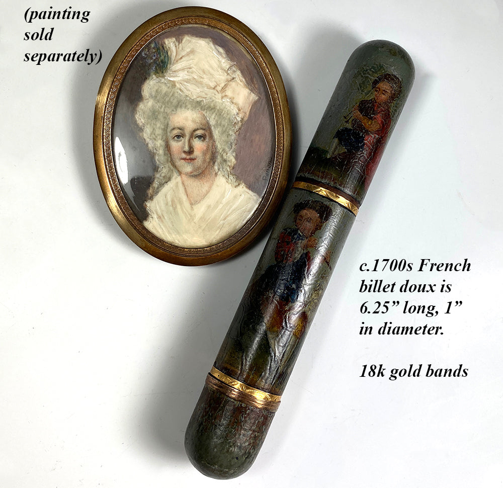 Antique c.1750s French Vernis Martin and 18k Billet Doux, Sweet Notes, Love Letter Etui, Painting