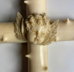 Antique Dieppe, France French Crucifix with Cherub, Putti, Solid Ivory 6" x 3.75"