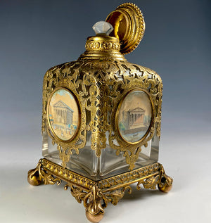 Antique Victorian Grand Tour French Perfume Bottle, 5 Eglomise Views of Paris