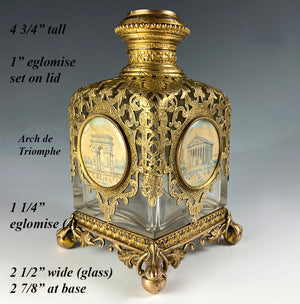 Antique Victorian Grand Tour French Perfume Bottle, 5 Eglomise Views of Paris