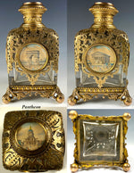 Antique Victorian Grand Tour French Perfume Bottle, 5 Eglomise Views of Paris