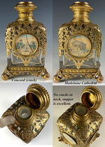 Antique Victorian Grand Tour French Perfume Bottle, 5 Eglomise Views of Paris