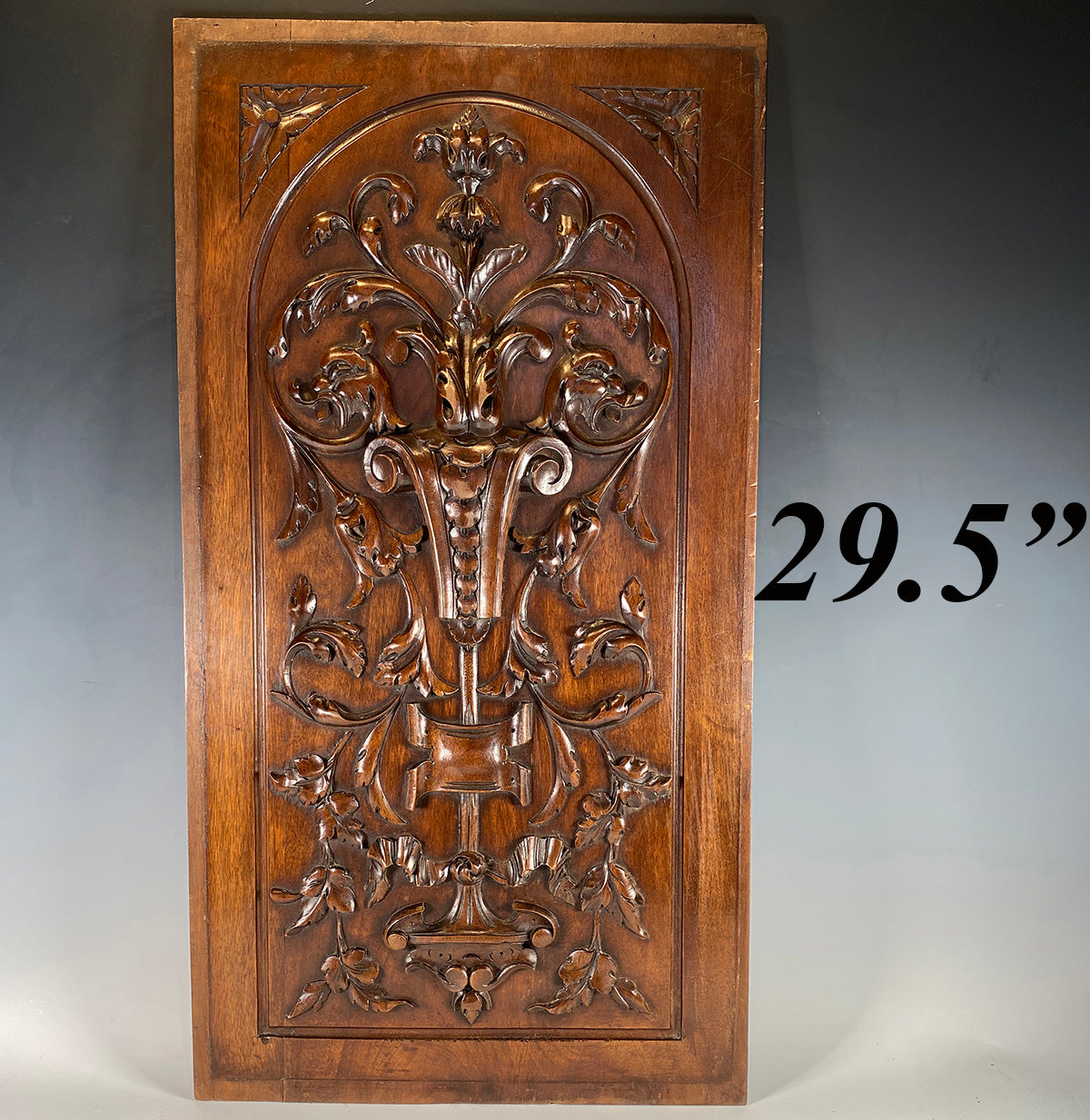 Antique French Hand Carved 29.5" Cabinet Door Panel, Neoclassical Sculpture, Griffen