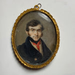 Antique French Revolution Portrait Miniature, Blue Coat, 18k Gold Frame, Pendant?