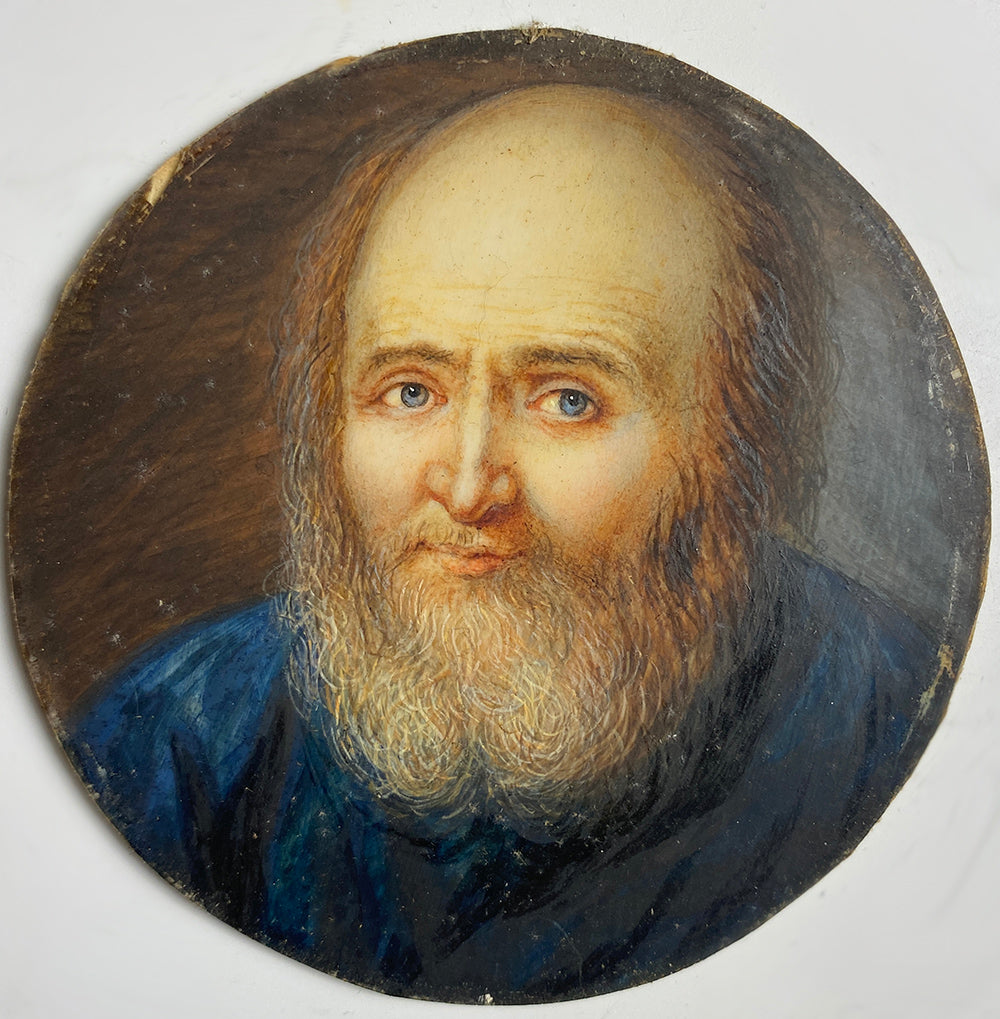 Antique French Portrait Miniature dated c1792, A Beared Priest in Blue Robe