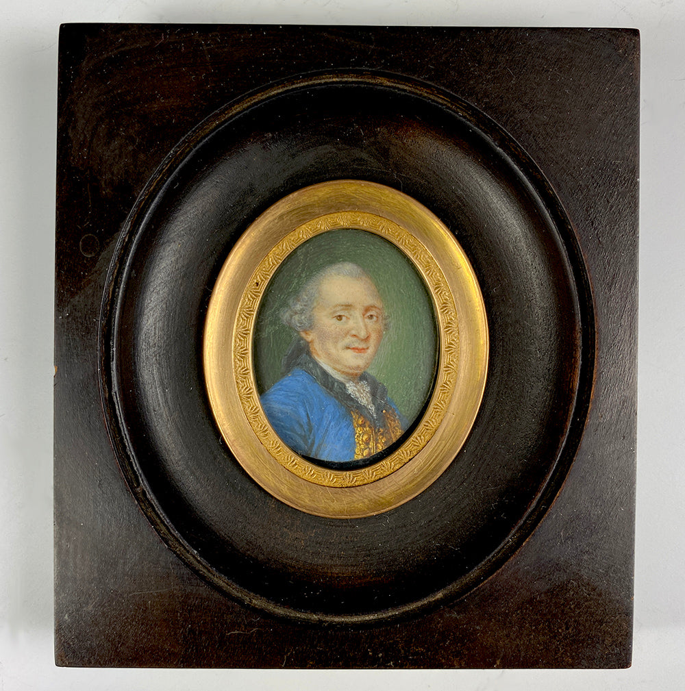 Antique c. late 1700s French Portrait Miniature, Distinguished Gentleman,