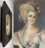 Antique French c.1700s Portrait Miniature, Beautiful Woman, Naughty Gown, Era of Marie-Antoinette