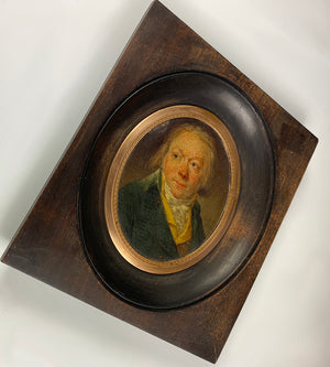 Antique French Portrait Miniature, Oil Painting of a Man, Wood Frame, c.1830s
