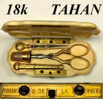 Antique TAHAN French Sewing Tools Etui, 18k Gold and c.1850s Ivory Case, Monogrammed, Complete