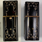 Antique c.1810 French Empire Sewing Etui, Case in Tortoise Shell Pique of Gold, Silver, Tools Inside