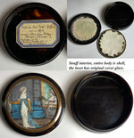 Antique French Portrait Miniature, Interior Painting Table Snuff Box, c.1800, Tortoise Shell