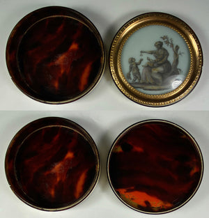 Antique French Bonboniere or Snuff Box, c.1770-1800, Tortoise Shell and Ivory, Miniature Portrait Painting