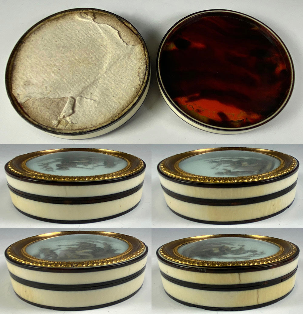 Antique French Bonboniere or Snuff Box, c.1770-1800, Tortoise Shell and Ivory, Miniature Portrait Painting