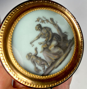 Antique French Bonboniere or Snuff Box, c.1770-1800, Tortoise Shell and Ivory, Miniature Portrait Painting