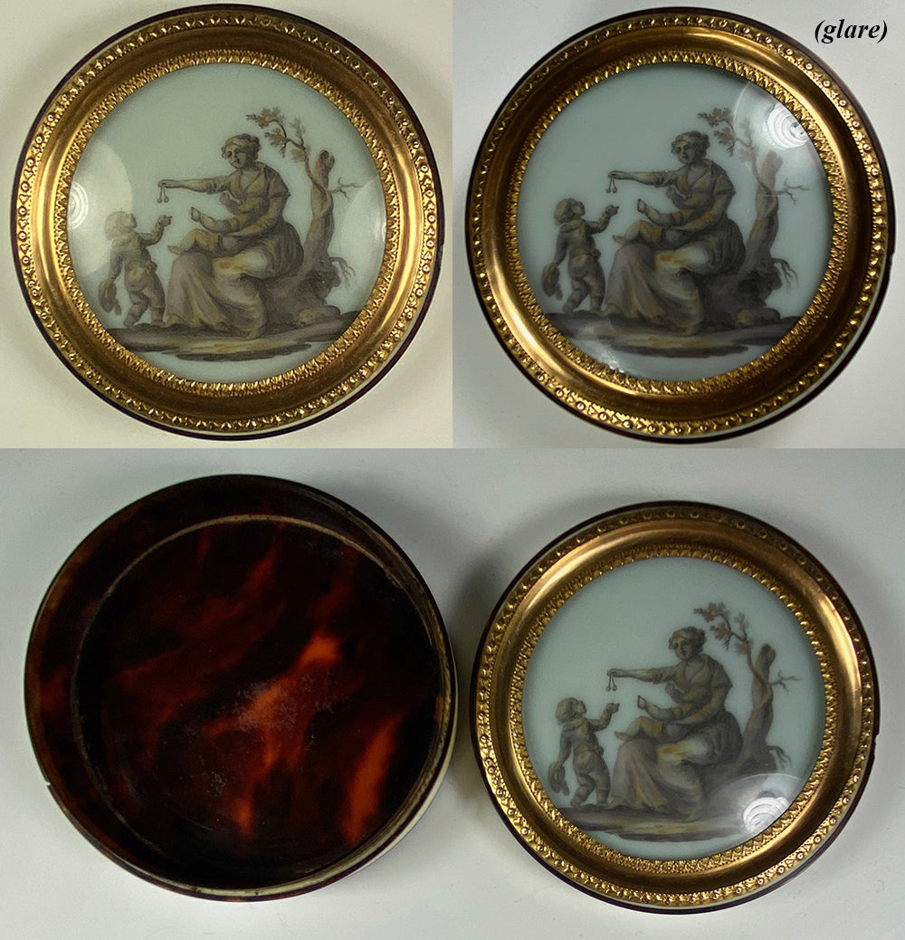 Antique French Bonboniere or Snuff Box, c.1770-1800, Tortoise Shell and Ivory, Miniature Portrait Painting