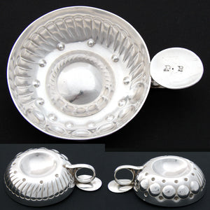 Elegant Antique French Sterling Silver “Tastevin" or Wine Tasting Cup, Shaped Bowl, Finger Ring