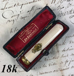 Antique French 18k Gold and Ivory Cigarette Holder, Cheroot, In Leather Etui, Case