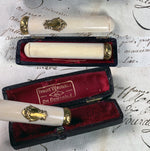 Antique French 18k Gold and Ivory Cigarette Holder, Cheroot, In Leather Etui, Case