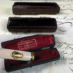 Antique French 18k Gold and Ivory Cigarette Holder, Cheroot, In Leather Etui, Case