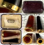 Antique French 18k Gold, Amber, Ebony Cigar Cheroot, Cigarette Holder Set in Etui, Case