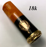 Superb Antique French 18k Gold Trimmed Amber and Ebony Cigar Holder, c.1890-1915