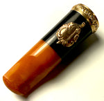 Superb Antique French 18k Gold Trimmed Amber and Ebony Cigar Holder, c.1890-1915