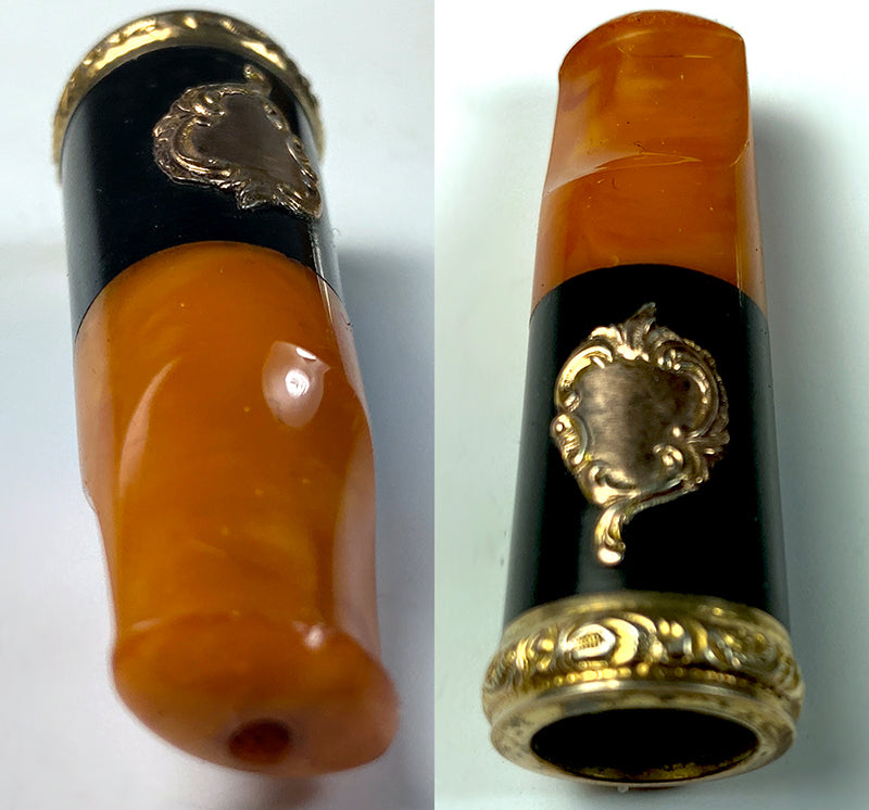 Superb Antique French 18k Gold Trimmed Amber and Ebony Cigar Holder, c.1890-1915