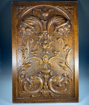 Magnificent 19th c. HC Neo-renaissance Cabinet or Paneling Board, 26" x 17", Cornucopia, Dolphins