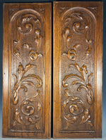 Antique French Hand Carved Cabinet Door Pair, 2 Neo-renaissance Acanthus in Oak