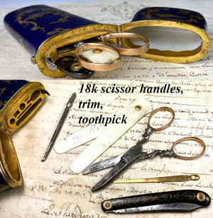RARE c.1750s Kiln-fired Enamel, Raised Gold Vest Necessaire, Georgian Etui, Vanity Set, 18k Scissors, etc., Pocket Knife