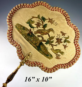 Superb Antique c.1820s French Face Screen Silk Chenille Embroidery on Silk, Passementerie