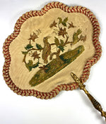 Superb Antique c.1820s French Face Screen Silk Chenille Embroidery on Silk, Passementerie