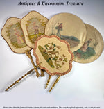 Fine Pair (2), Victorian Napoleon III French Needlework Face Screen Set, Bow Top Handles