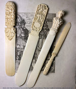 Antique French Hand Carved Ivory Paper Knife or Letter Opener, Dieppe 17th to early 18th Century, Flower Basket