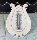Antique French Centigrade Desk Thermometer, IvoryLyre Form with Easel Stand