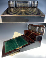 Antique French Ecritoire Writer's Desk, Chest, Inkwells 13+" Napoleon III Era, Ebony, Boulle