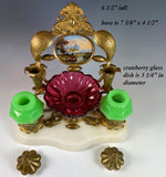 Antique French Opaline, Cranberry Glass, Eglomise Double Inkwell Desk Stand, 1810 French King of Sweden